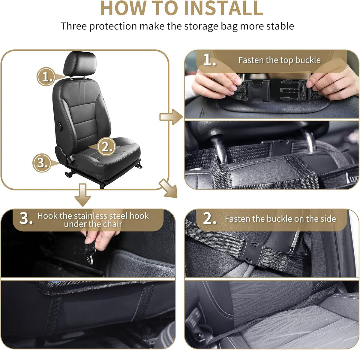 Organizador de asiento trasero de coche con soporte plegable para