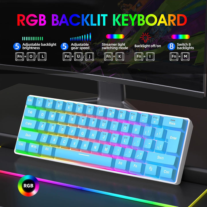 Snpurdiri Teclado para juegos 60% con cable, pequeño ultra compacto...