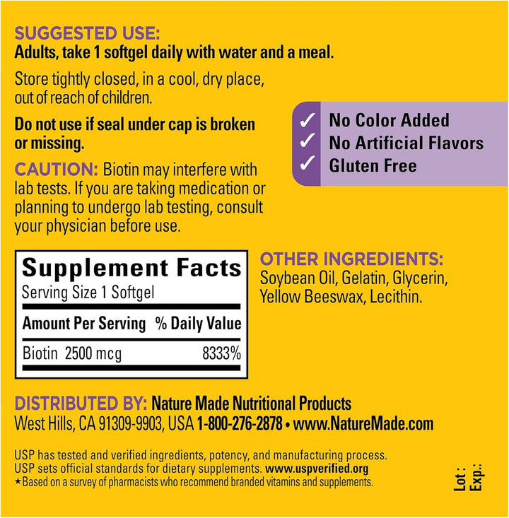 Nature Made Biotina 2500 mcg Extra Strength, suplementos de biotina...