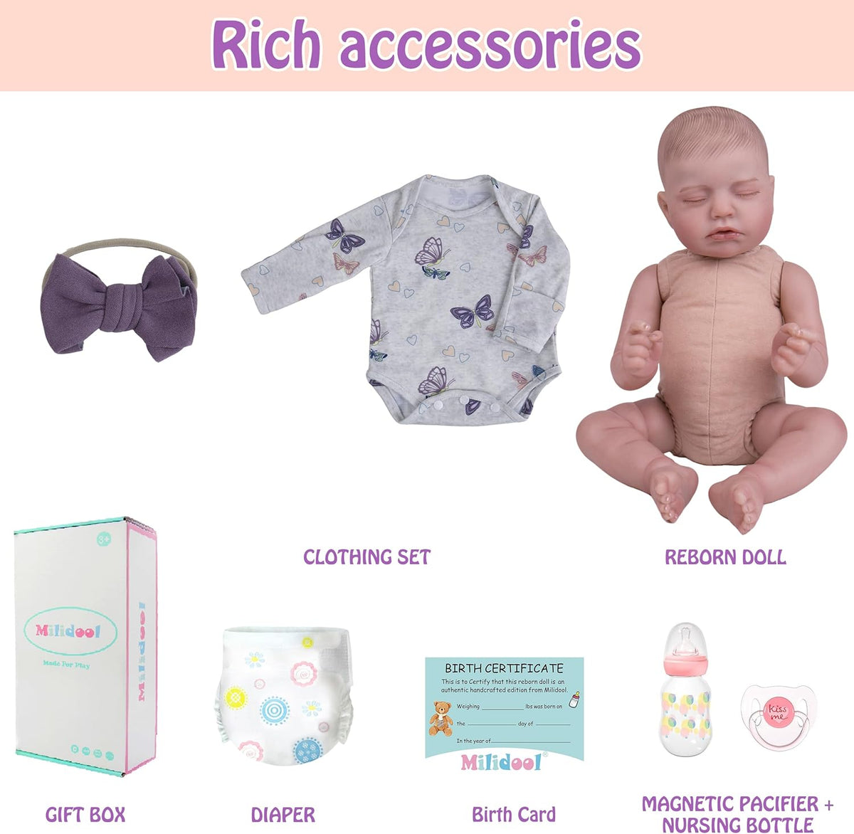Milidool Muñecas de bebé Reborn de 20 pulgadas, lindo vinilo suave