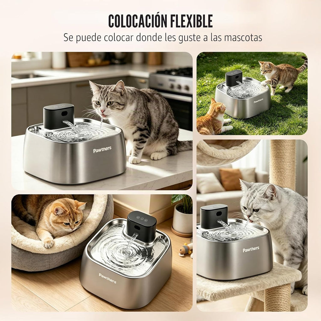 Fuente de agua para gatos sin bombeo de acero inoxidable 108oz