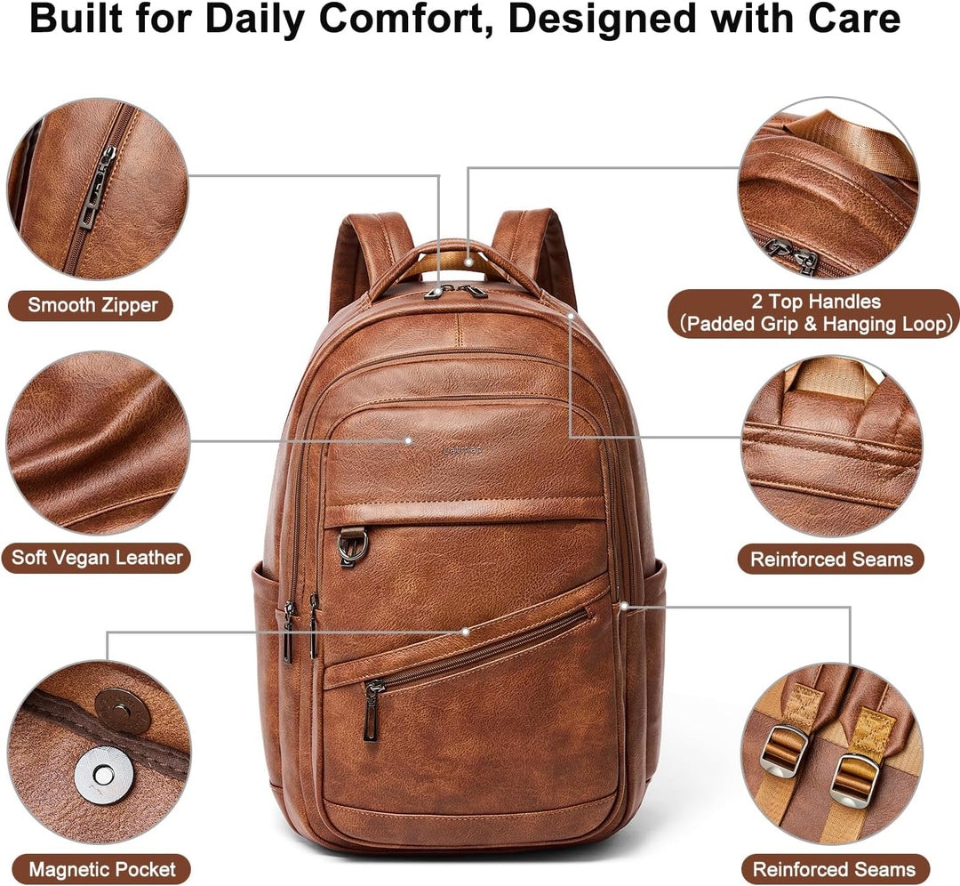 LATMAP Mochila de 43L para mujer: mochila de cuero vegano que cabe...