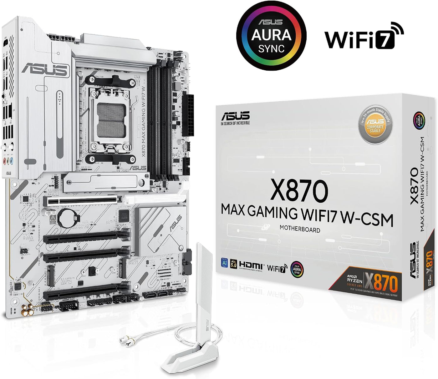 ASUS X870 MAX GAMING WIFI7 W AMD AM5 ATX Placa base, PCB blanco de...