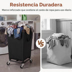 StorageWorks Cesta de lavandería con ruedas, cesta negra enrollable de 160L