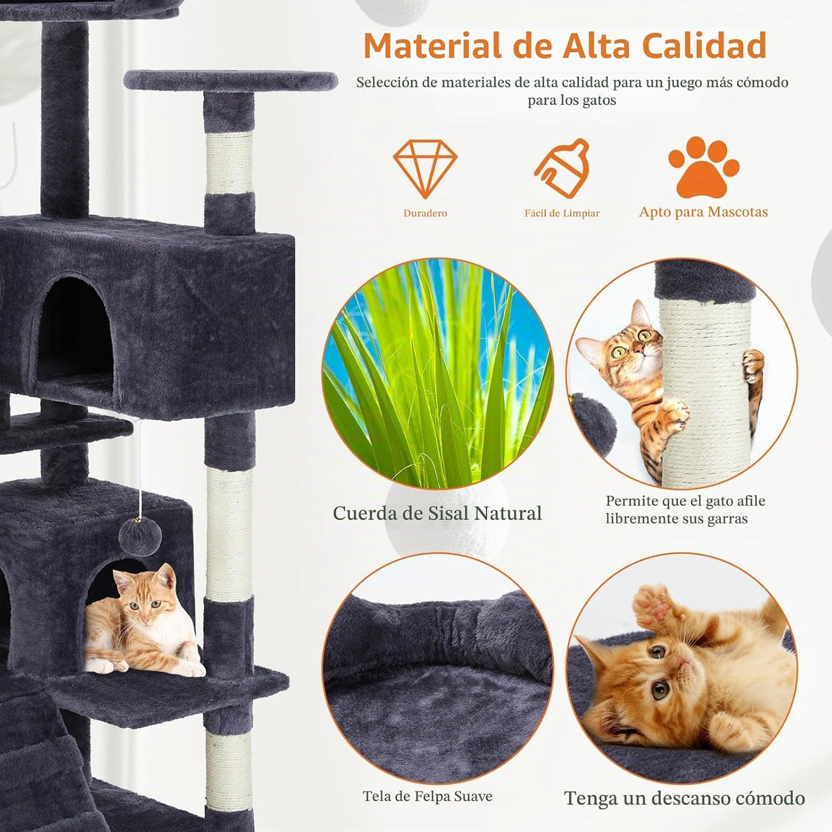 Torre de árbol para gatos de 54 pulgadas con postes rascadores de