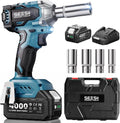 Seesii Llave de impacto inalámbrica de 3/8", pistola de impacto eléctrica con par máximo de 330 pies-libra (450 N.m), batería recargable de 4.0 Ah y 4 enchufes, llave de impacto eléctrica compacta