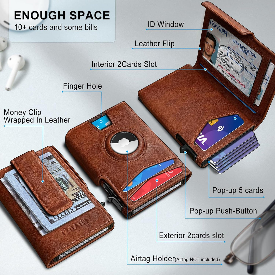 Miyozi - Billetera Airtag para hombre, con clip de dinero, estuche...