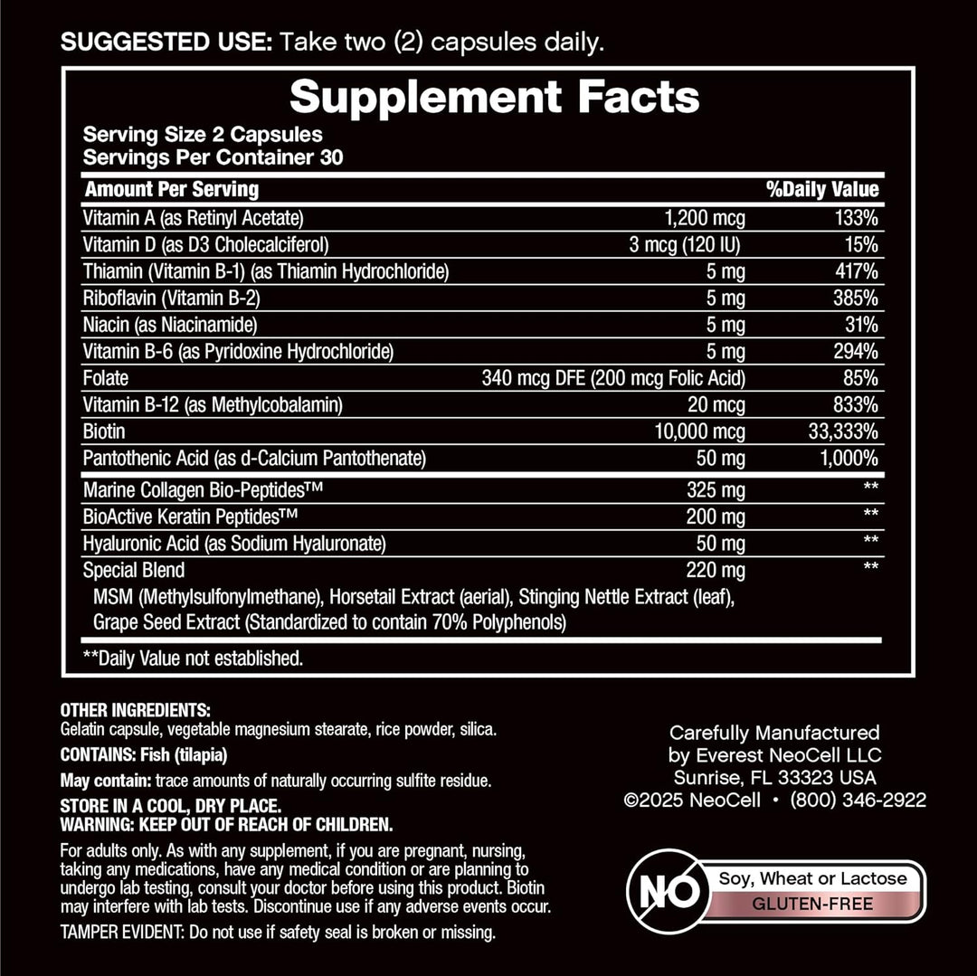 NeoCell Suplemento de queratina de colágeno de biotina | 80000mcg |...