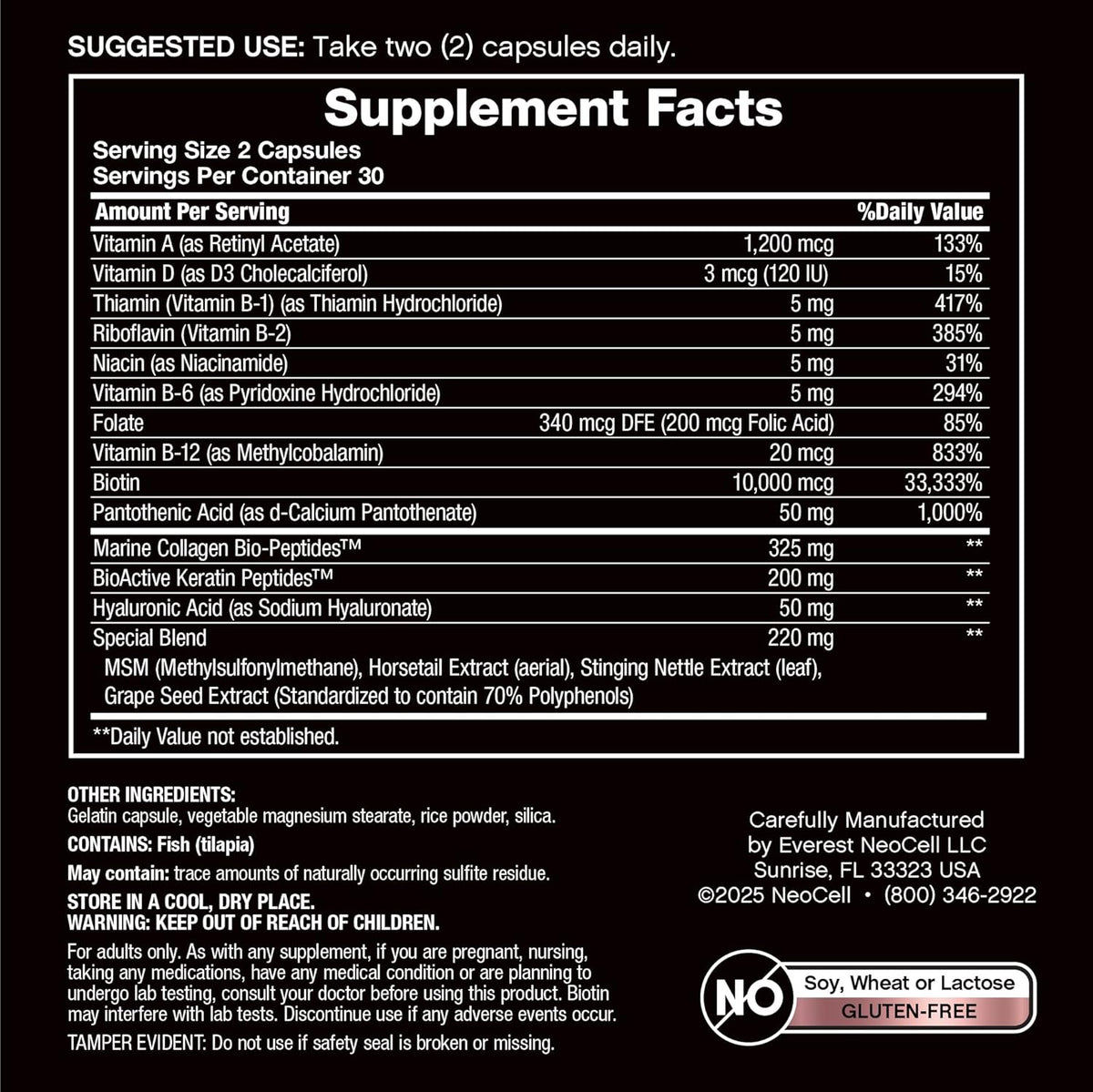 NeoCell Suplemento de queratina de colágeno de biotina | 80000mcg |...