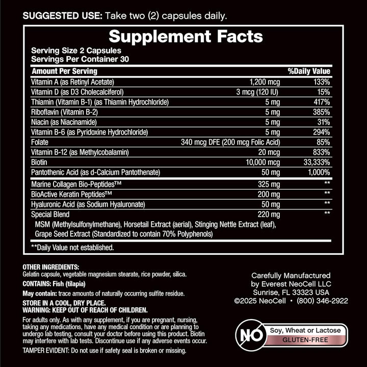 NeoCell Suplemento de queratina de colágeno de biotina | 80000mcg |...