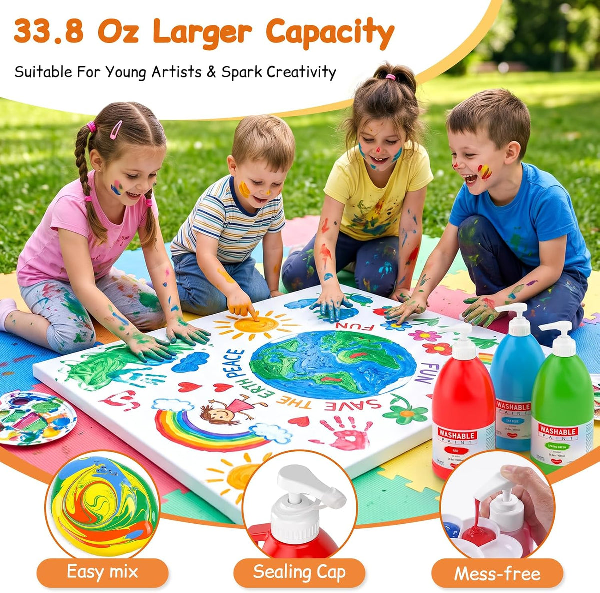 Juego de pintura lavable grande de 15 colores para niños, 33.8