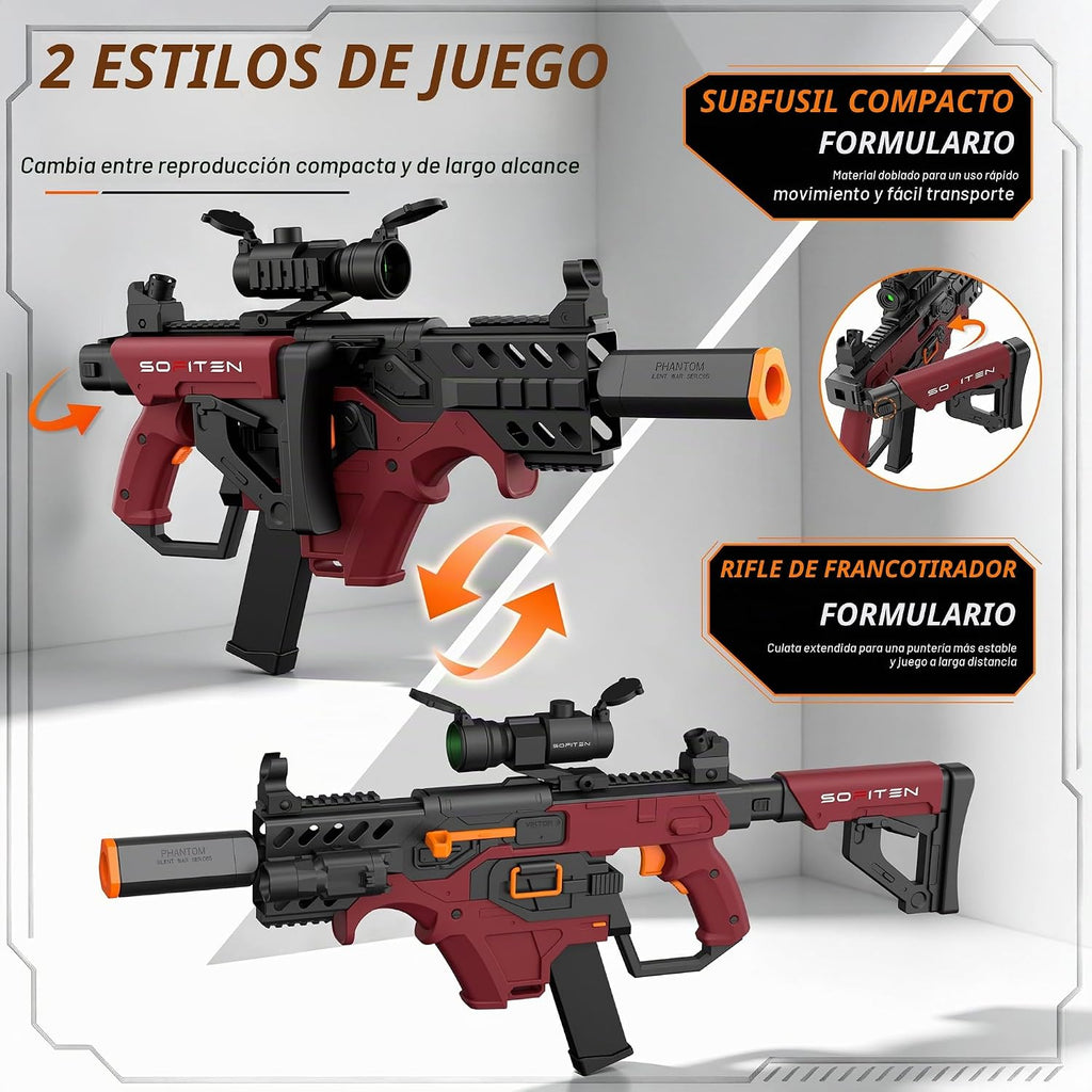 SOFITEN - Pistola de juguete eléctrica con rifle de francotirador automático con acción plegable