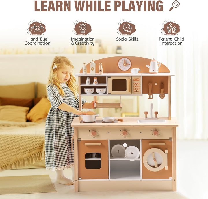ROBOTIME Juego de cocina de madera, juego de cocina para niños con...