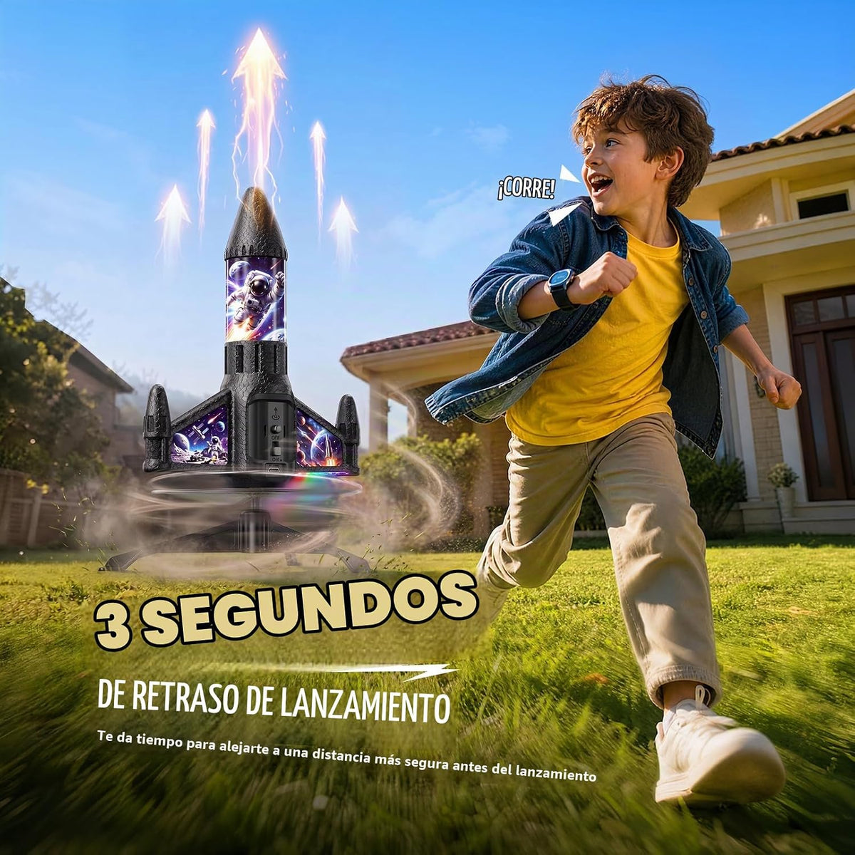 Lanzacohetes para niños con LED, juguetes de cohetes recargables para niños