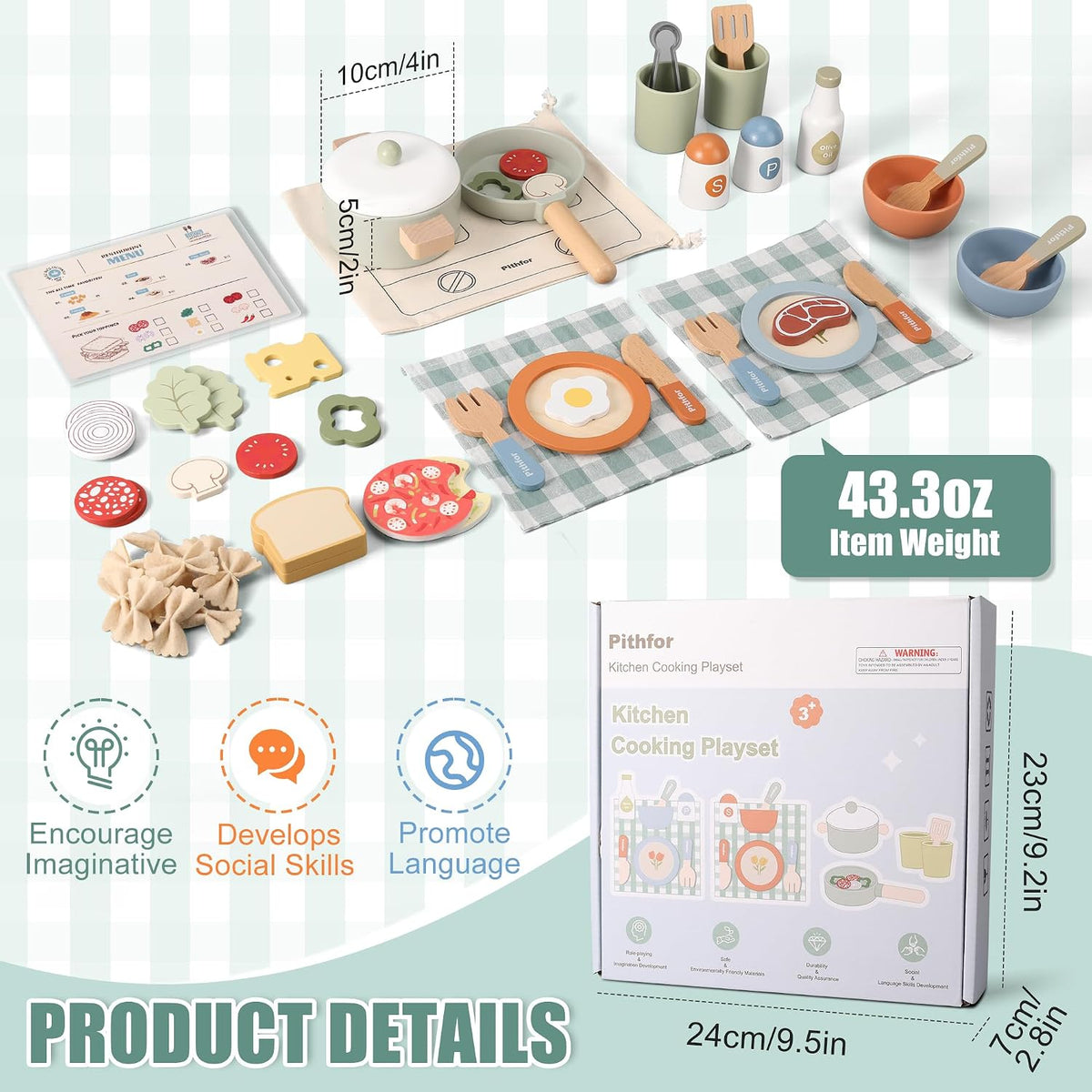 Juego de cocina de madera, juguetes de accesorios de cocina de simulación para niños y niños pequeños, incluye platos de juego, olla y sartén, utensilios, regalos para niñas y niños de 3, 4