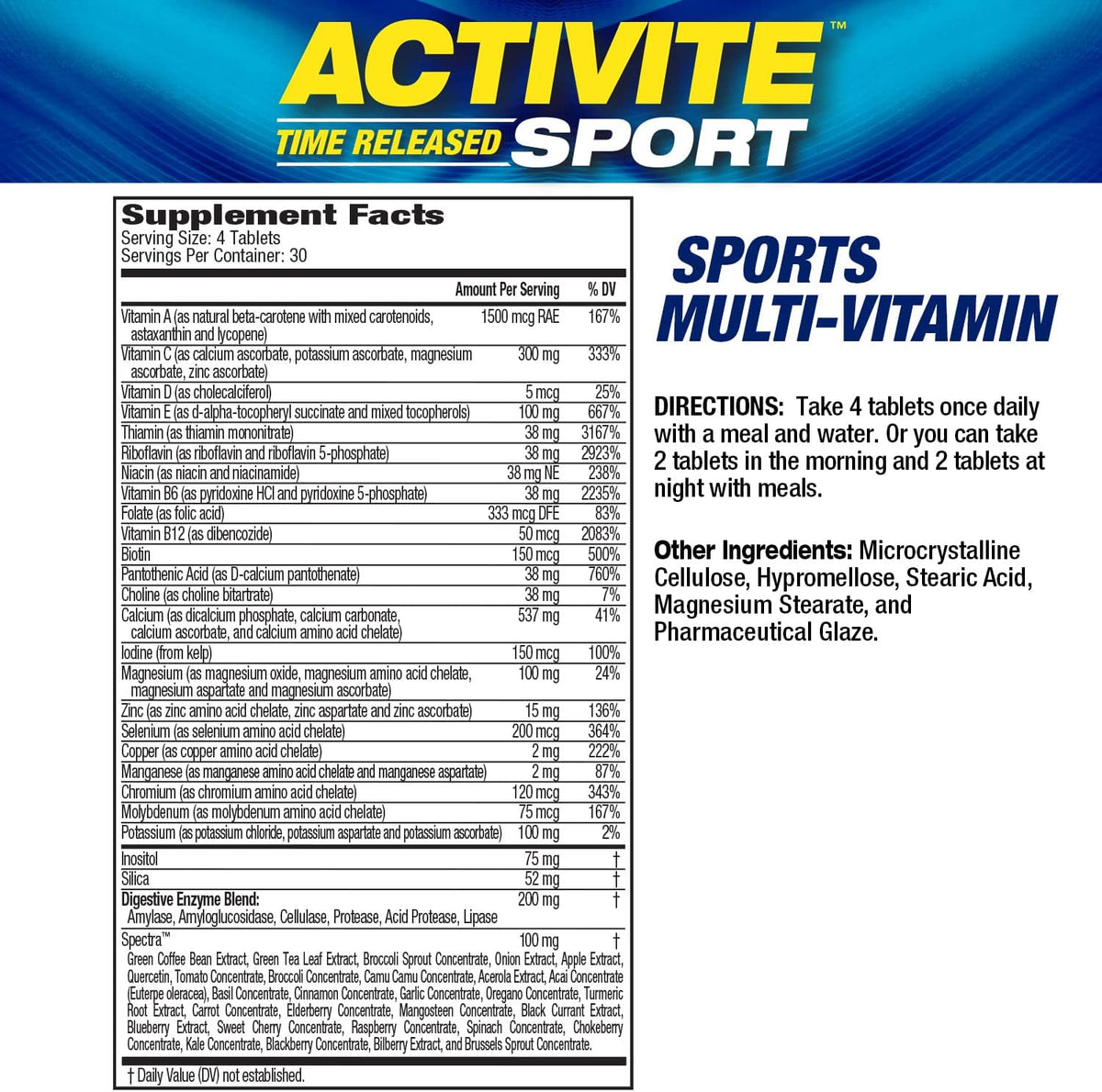 MHP Activite Sport Perfomance Multi Vitamina para Atletas, 120 Tabletas
