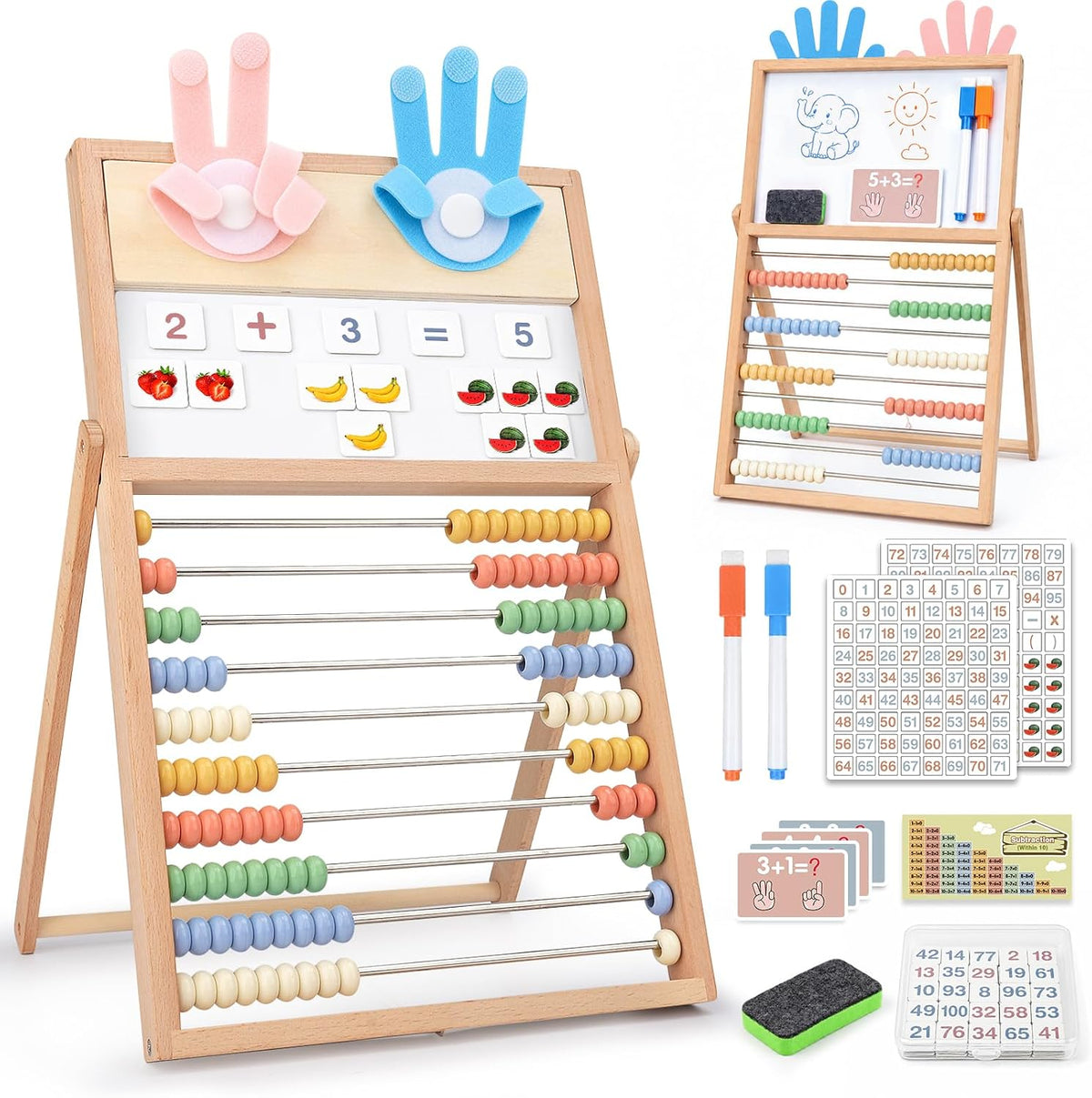 Joyreal Ábaco de madera para niños Matemáticas 3-5 4 5-7, pizarra blanca de