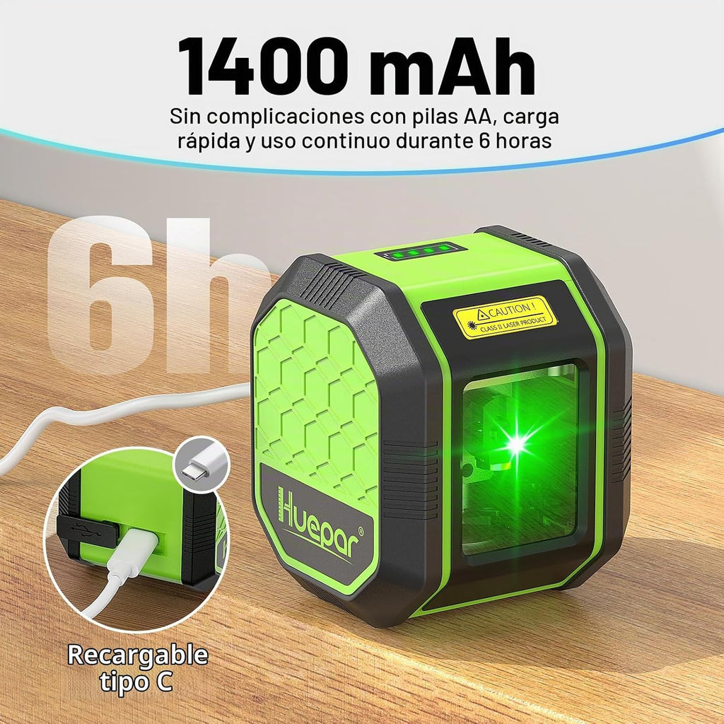 Huepar - Nivel láser con trípode de 60 pulgadas, 100 pies, autonivelante, nivel láser, recargable, línea cruzada, verde, herramienta para colgar imágenes, azulejos, renovación del hogar, bolsa de