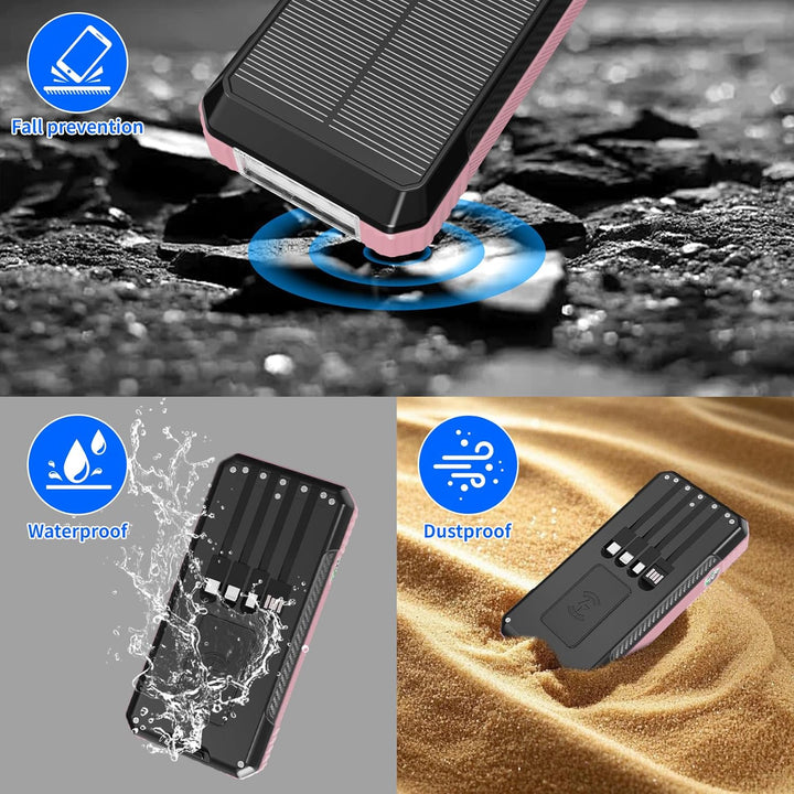 Banco de energía solar de 49800 mAh, cargador portátil con 4 cables...