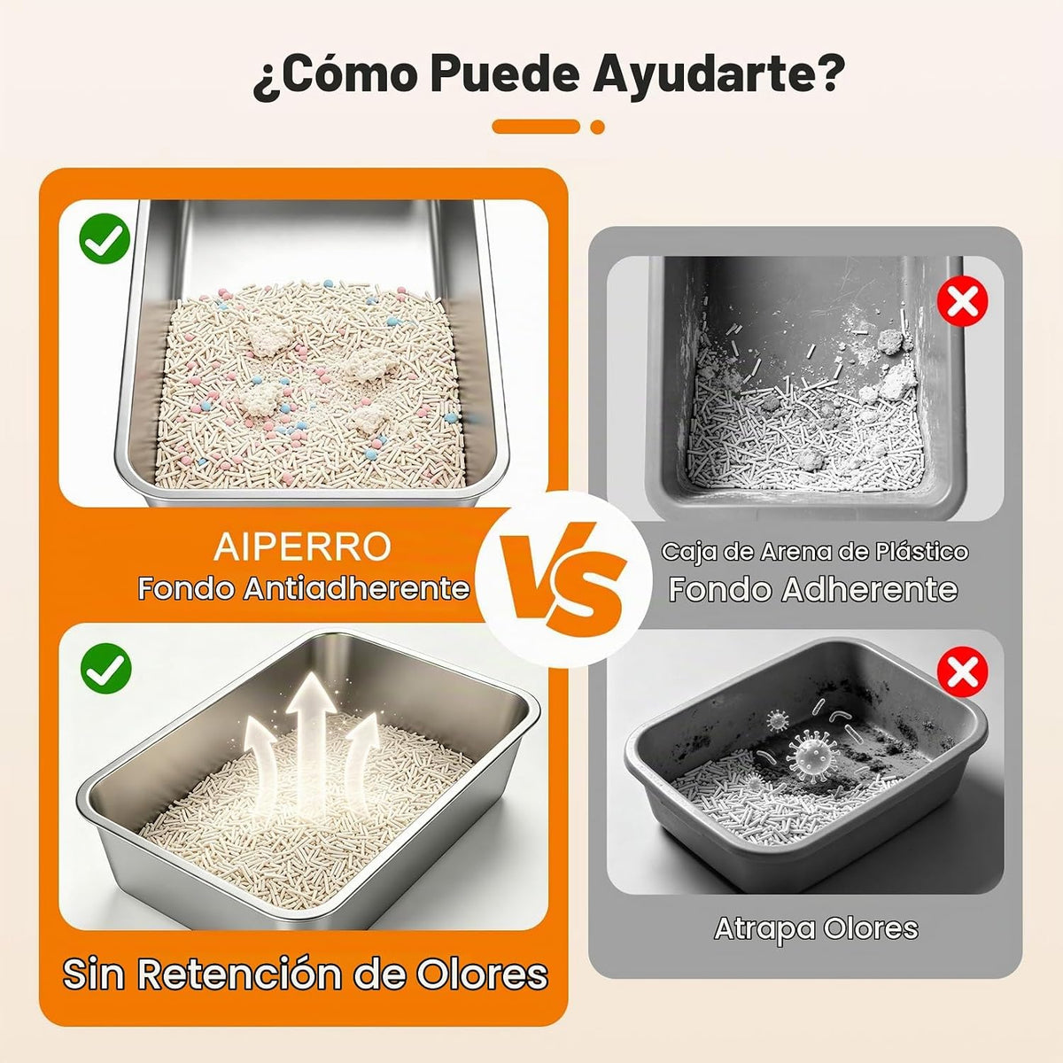 AIPERRO Caja de arena de acero inoxidable con tapa, bandeja de metal de