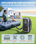 Arrancador de batería de coche 9 en 1 de 6000A 160PSI con compresor de aire y soplador de aire (todo gas 12L diesel), caja de arranque portátil para batería de automóvil con luz de 800
