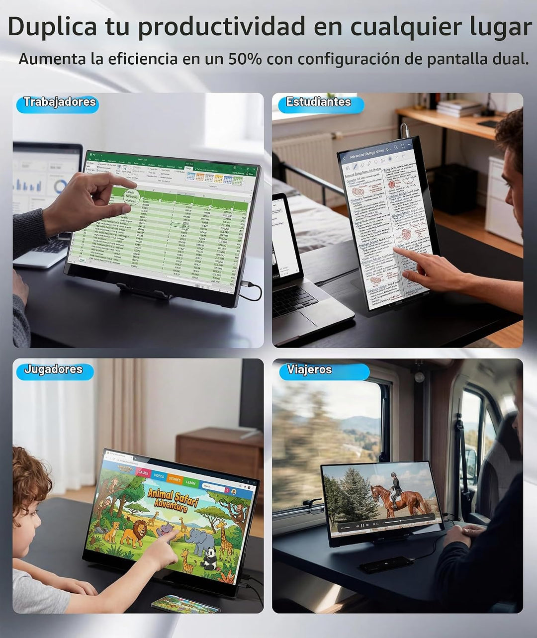 Ingnok Monitor portátil, pantalla táctil de 10 puntos de 15.6 pulga...