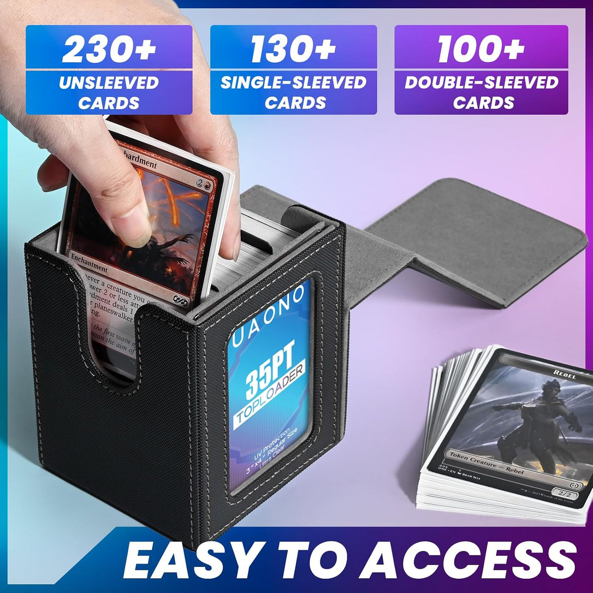 UAONO Caja de cartas para MTG Commander, se adapta a 100 tarjetas de doble