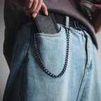 VULKIT Billetera para hombre con cadena antirrobo con bloqueo RFID, billetera triple plegable, diseño elegante, Negro, Cartera antirrobo