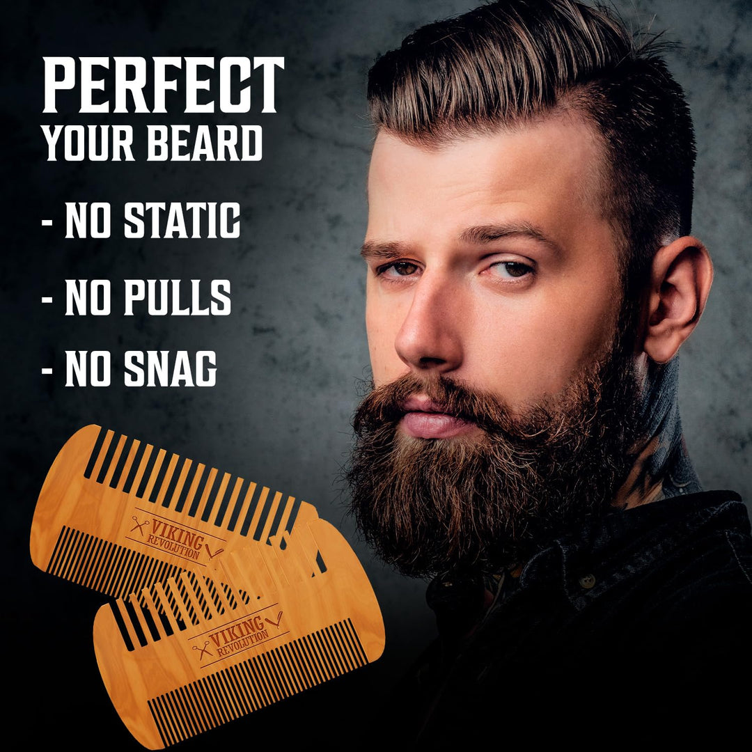 Viking Revolution Peine y estuche de madera para barba, dientes fin...