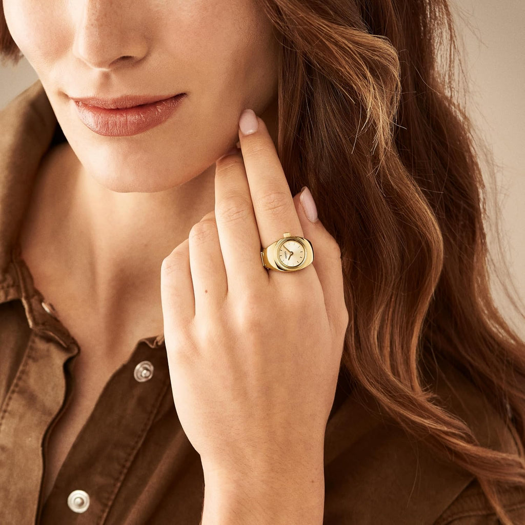 Fossil Reloj de Cuarzo de Acero Inoxidable de Dos Manos para Mujer con Anillo