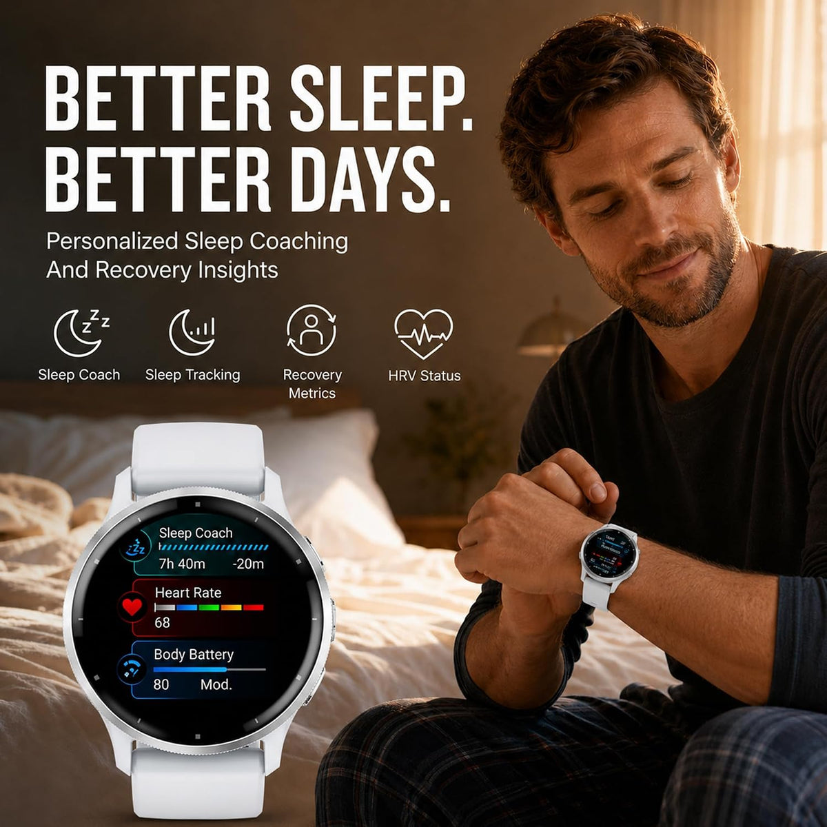 Garmin Reloj inteligente Venu 3 GPS, 1.772 pulgadas plata/piedra blanca, rastreador de actividad física con batería de 14 días y entrenador de sueño, incluye soporte de carga premium, cable de