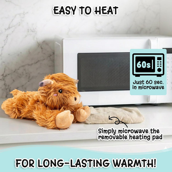 Highland Cow - Animal de peluche apto para microondas, almohadilla...