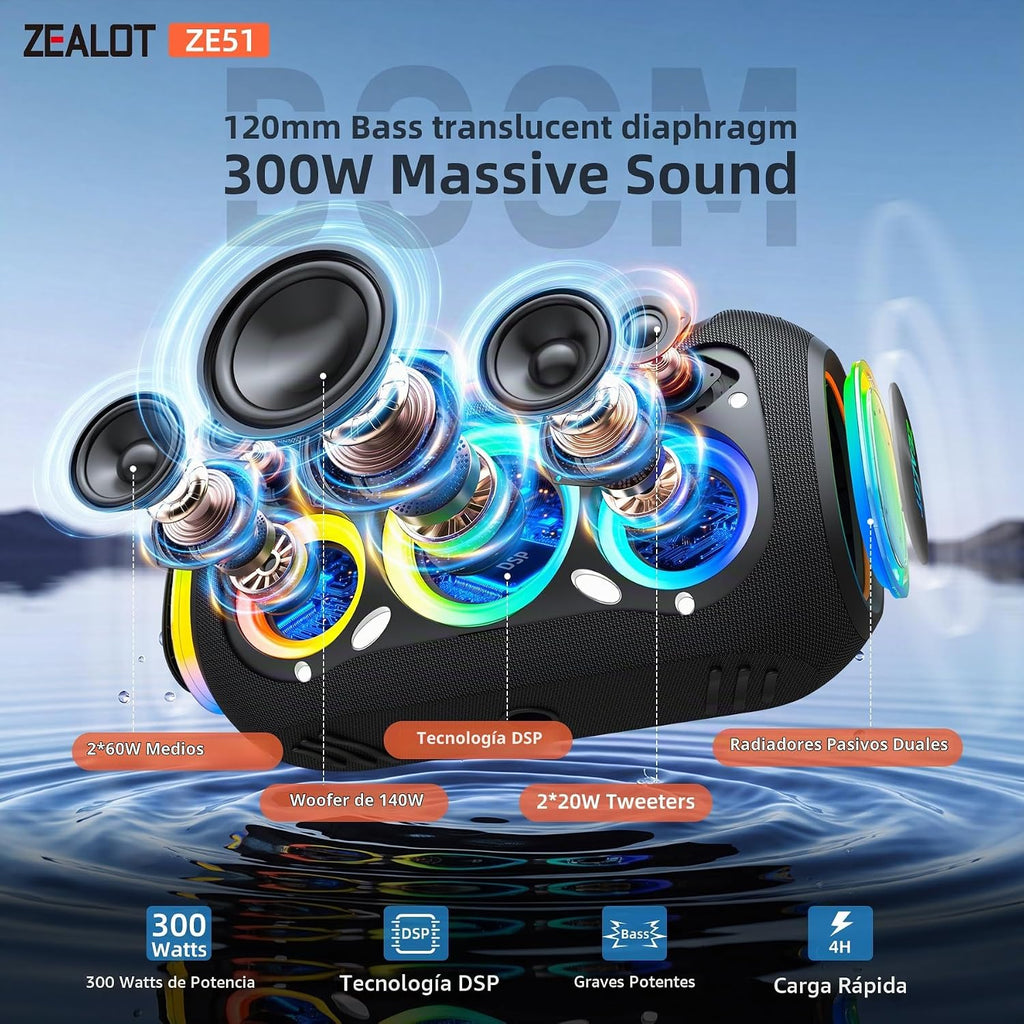 Altavoz portátil para fiestas de 420 W máximo con luces integradas, OTG, aplicación, doble emparejamiento, XBass, 48000 mAh, espectáculo de luz dinámico que se sincroniza al ritmo, ideal para playa