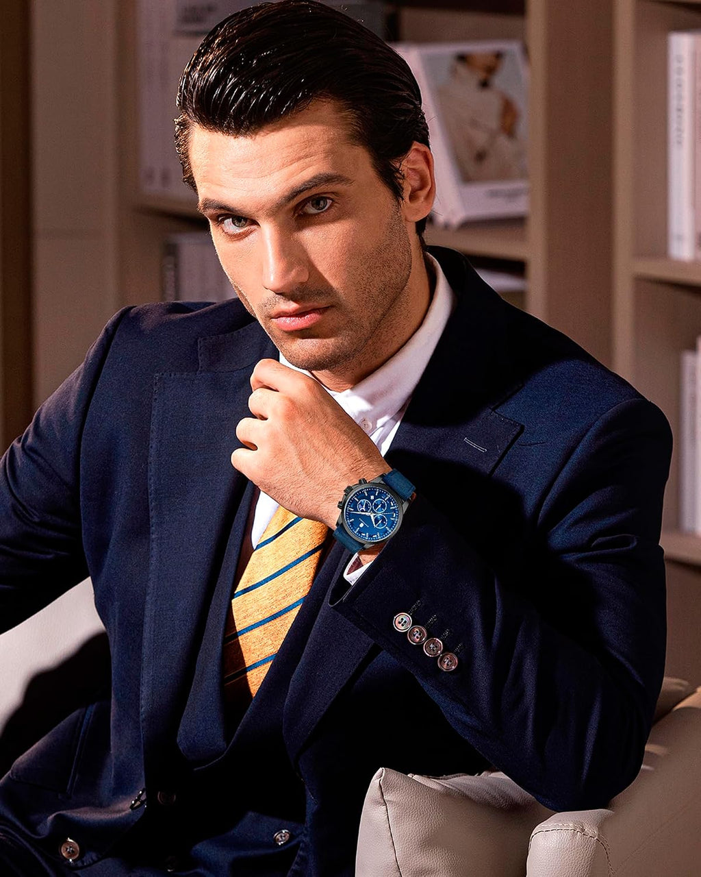 SAPPHERO Relojes cronógrafos para hombre, reloj analógico de acero inoxidable casual original para negocios, 50M, impermeable, luminoso, con esfera de fecha, regalo para hombre