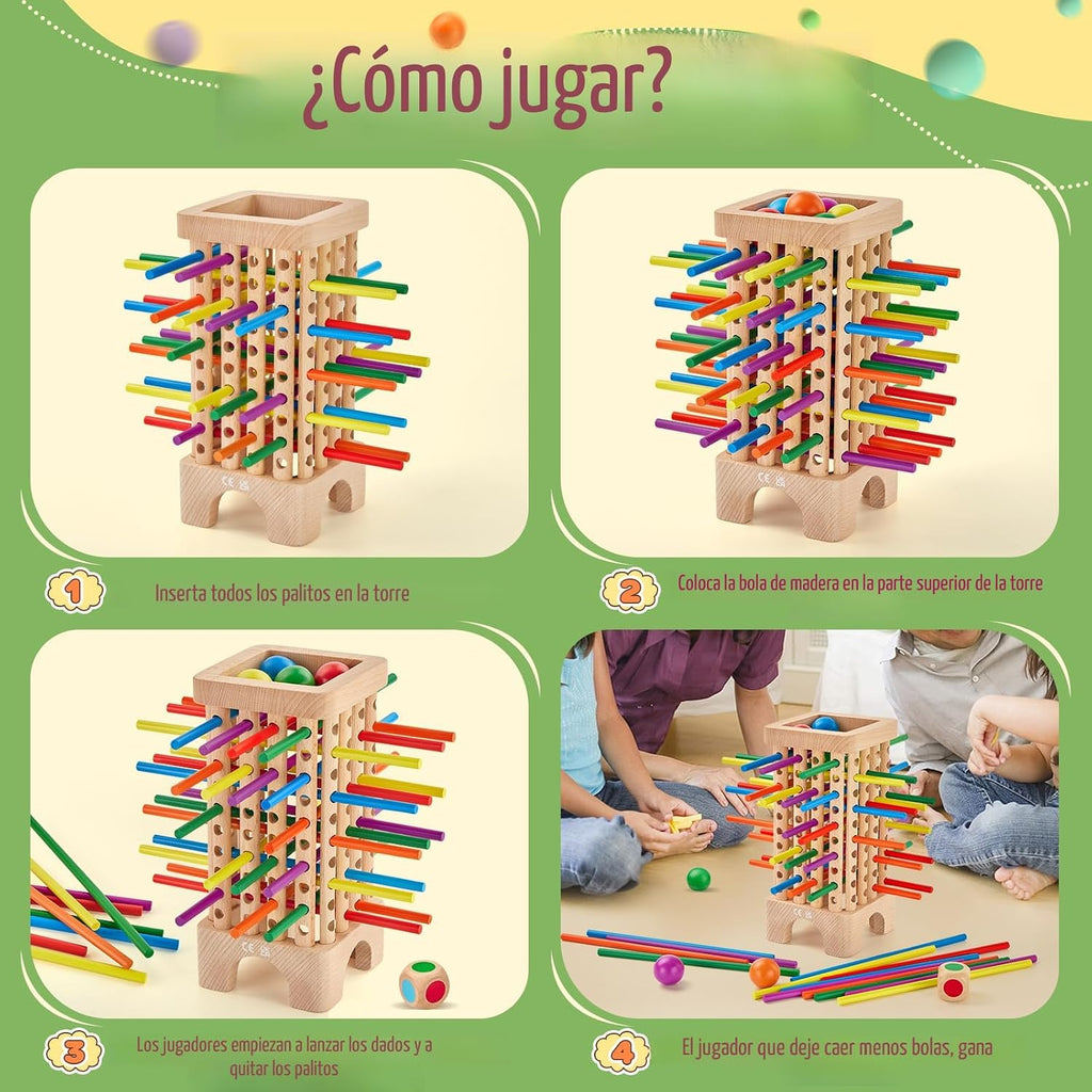Montessori - Juego de mesa de madera, 42 coloridos palos de madera, juego de dados de matemáticas, juguetes educativos para 3, 4, 5, 6 años, juguetes de habilidades motoras finas y juguete de contar