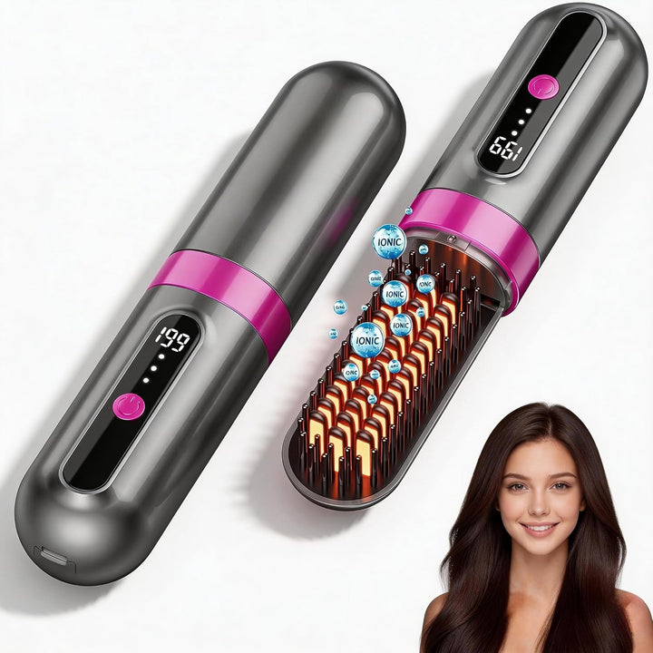 Go Brush Pro, cepillo alisador de pelo inalámbrico, 984.3 ft iónico...