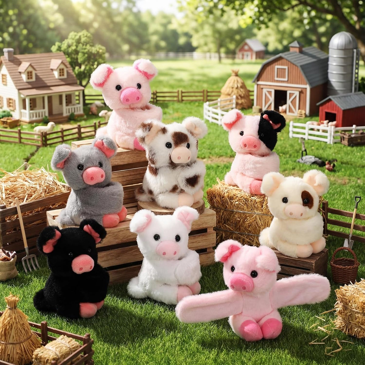 Liliful Paquete de 8 pulseras de peluche para niños, diseño de cerdo