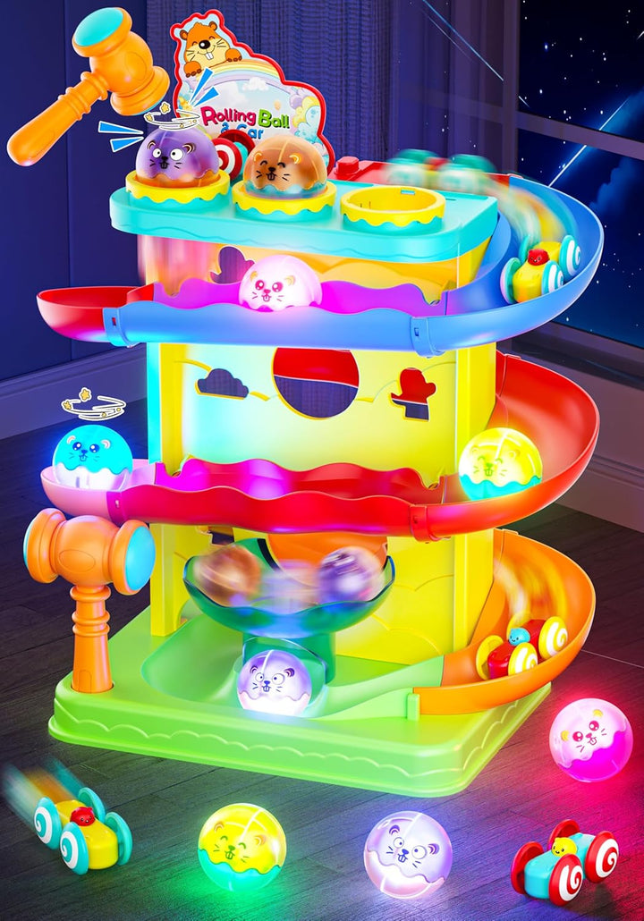 Funwee 2 en 1 Juego de Bola Rodante y Rampa de Coches de Carreras p...