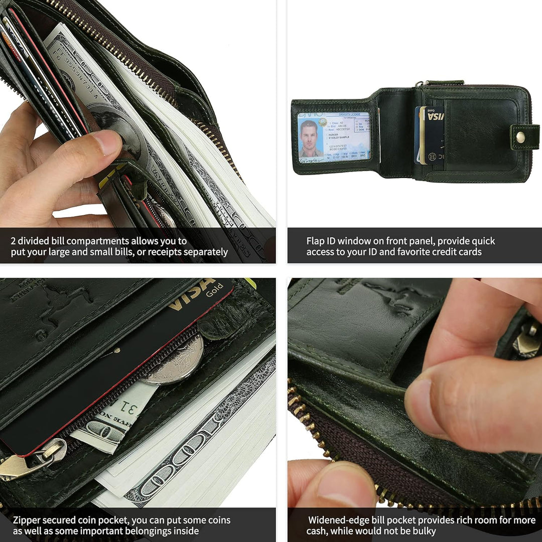 MING CLAN Billetera plegable de cuero con bloqueo RFID para hombres...