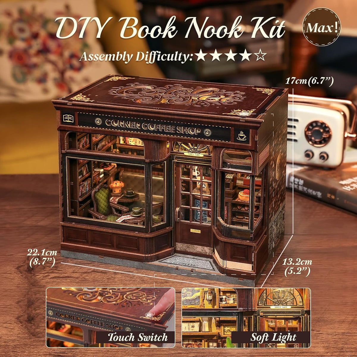 CUTEBEE Kit de rincón de libro, tienda de kimonos de Sakura japonesa, casa de muñecas en 3D, rompecabezas de madera 3D para adultos y adolescentes, decoración de estantería en miniatura, regalo ideal