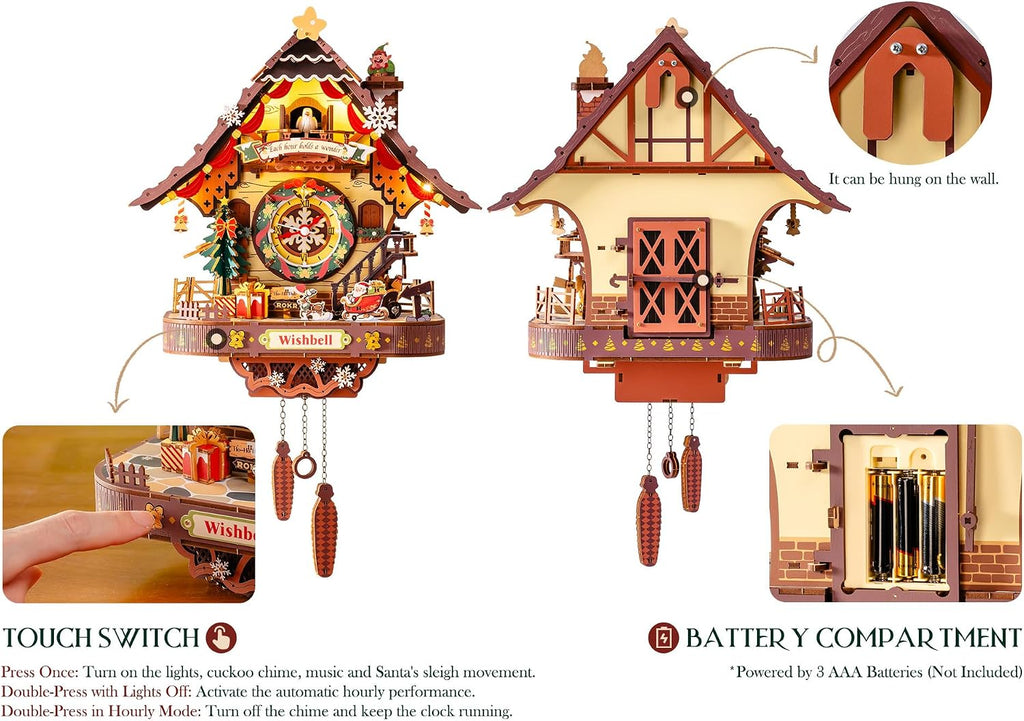 ROKR Rompecabezas de madera del reloj del cuco de la Navidad 3D