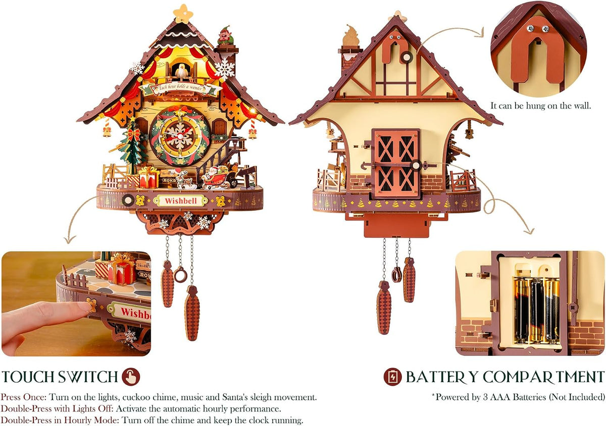 ROKR Rompecabezas de madera del reloj del cuco de la Navidad 3D