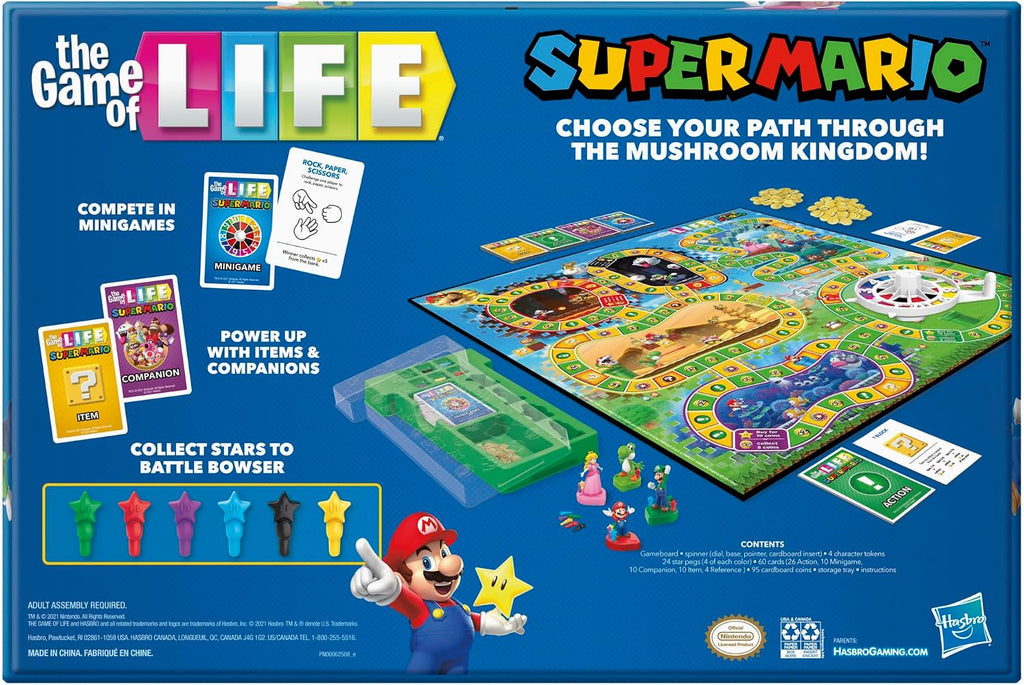 Hasbro Gaming El juego de la vida: Edición Super Mario Juego de mesa para niños de 8 años en adelante, juega minijuegos, recoge estrellas, batalla contra Bowser