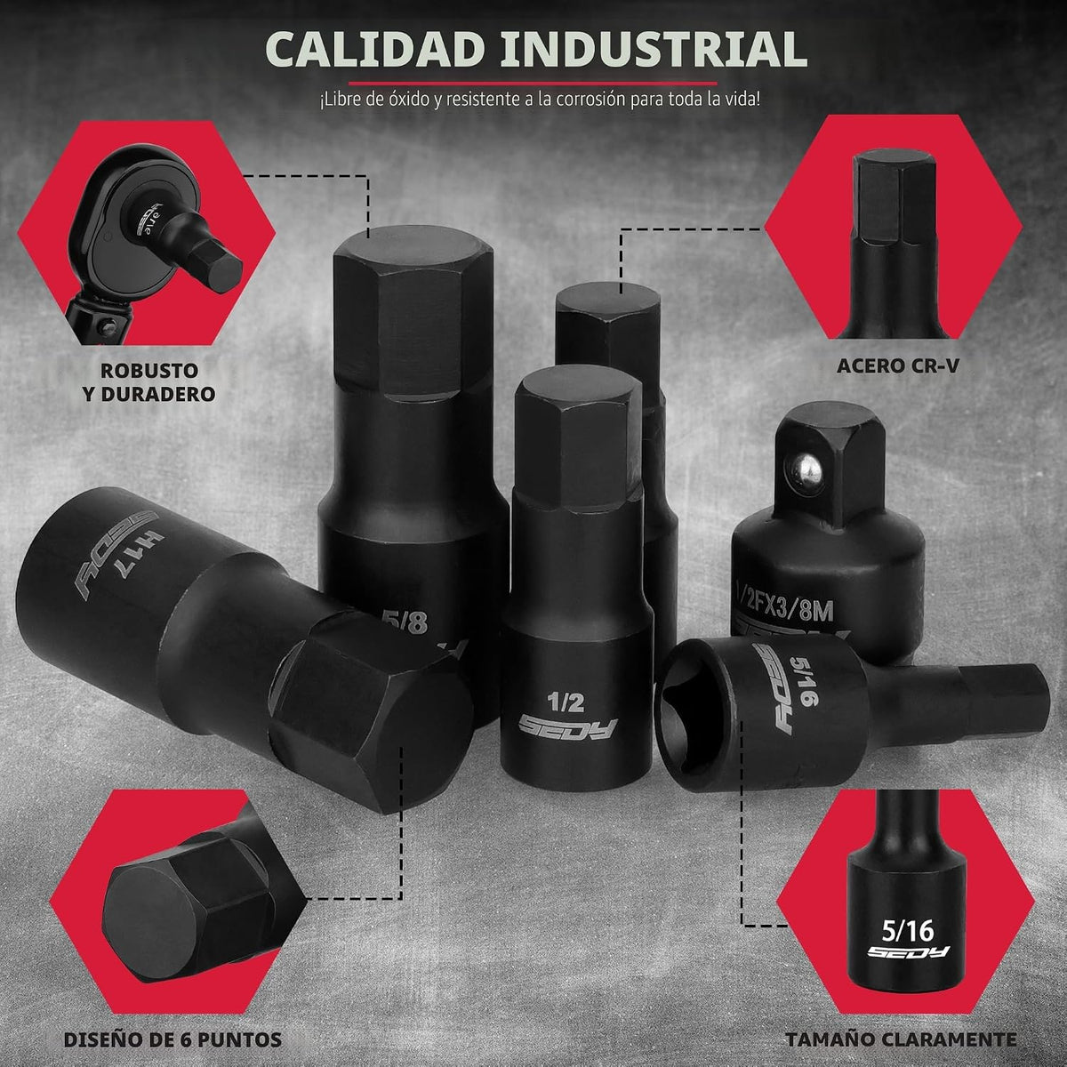 Juego de llaves de impacto con puntas hexagonales: 36 piezas con 4 adaptadores, juego Drive Master de 1/4" 3/8" 1/2" de impacto, SAE y métrico, H5-H19 y 3/4"-5/64", estuche de almacenamiento