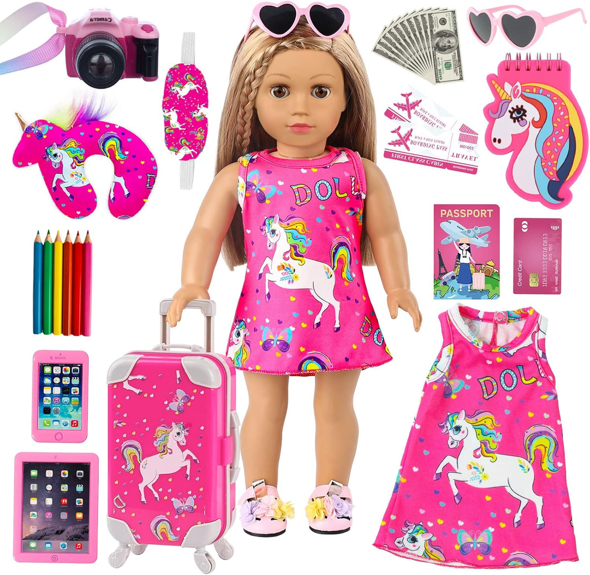ZQDOLL Ropa y accesorios para muñecas americanas de 18 pulgadas