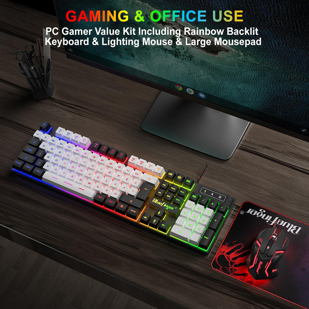 Conjunto de teclado y ratón para juegos RGB BlueFinger, con cable U...