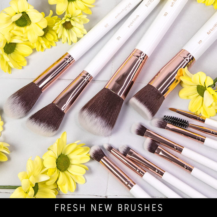 Niré Beauty White - Juego de brochas de maquillaje profesional gala...
