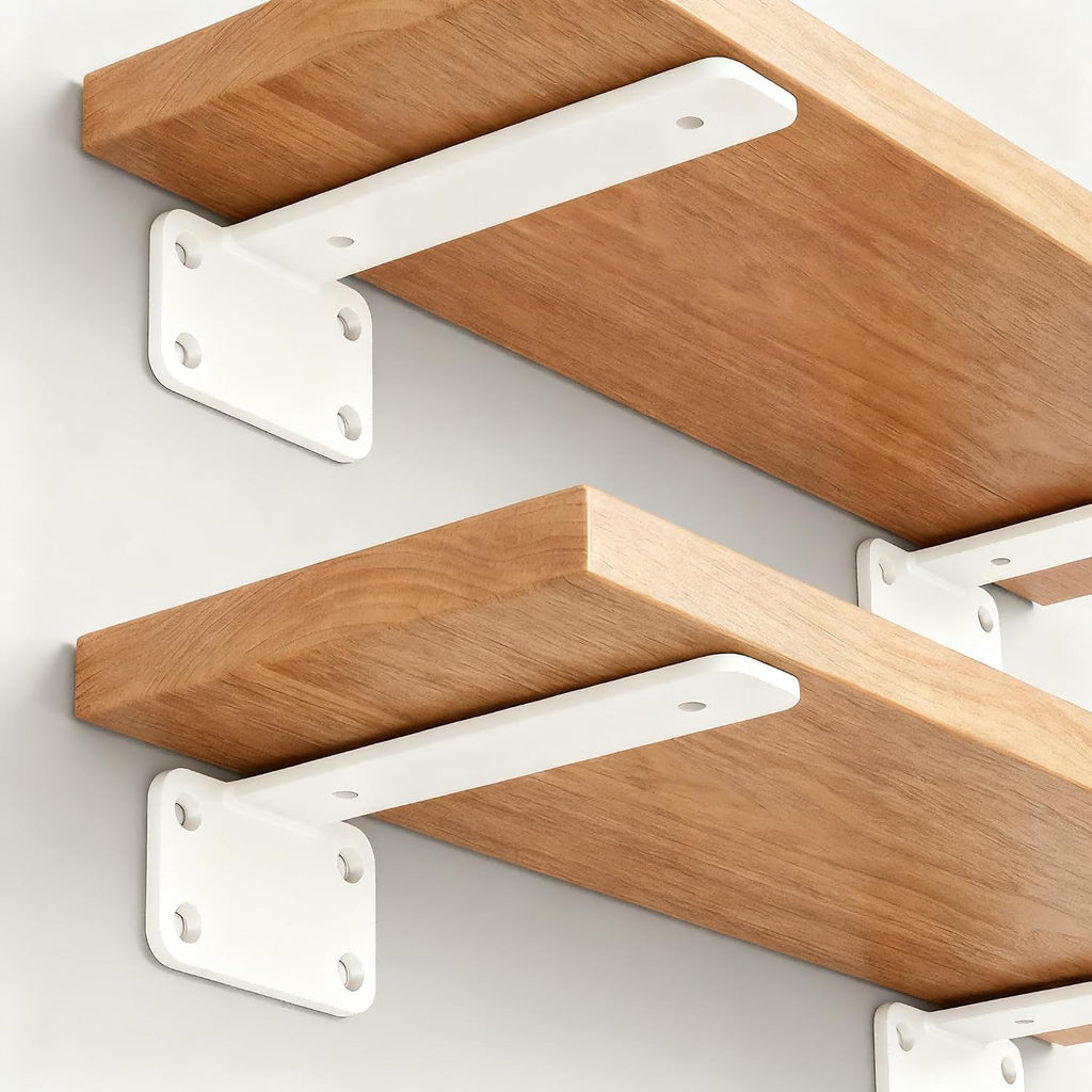 Paquete de 12 soportes de estante en L ocultos, color blanco, de 8 pulgadas (1/5 pulgadas de grosor), soportes de estante de hierro, metálicos, industriales, modernos