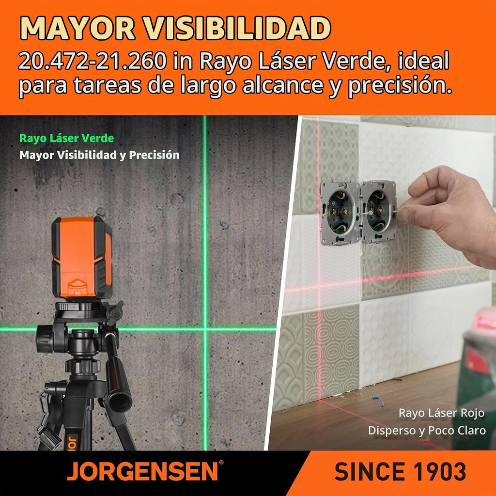JORGENSEN Nivel láser con trípode, herramienta niveladora láser de módulos dobles de 100 pies
