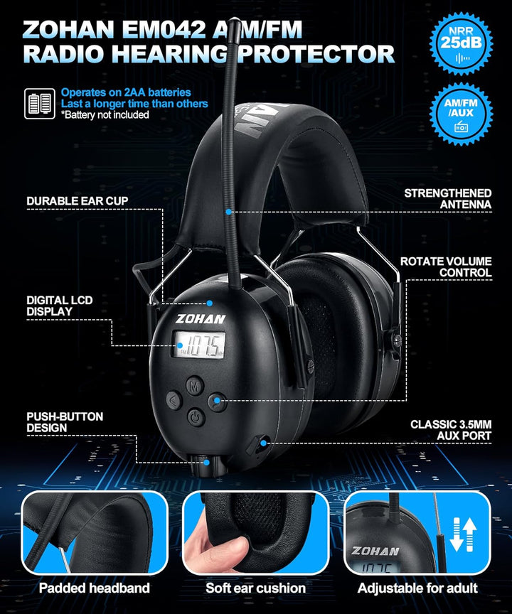 ZOHAN AM\/FM Radio Headphone with Digital Display,Ear Protection No...